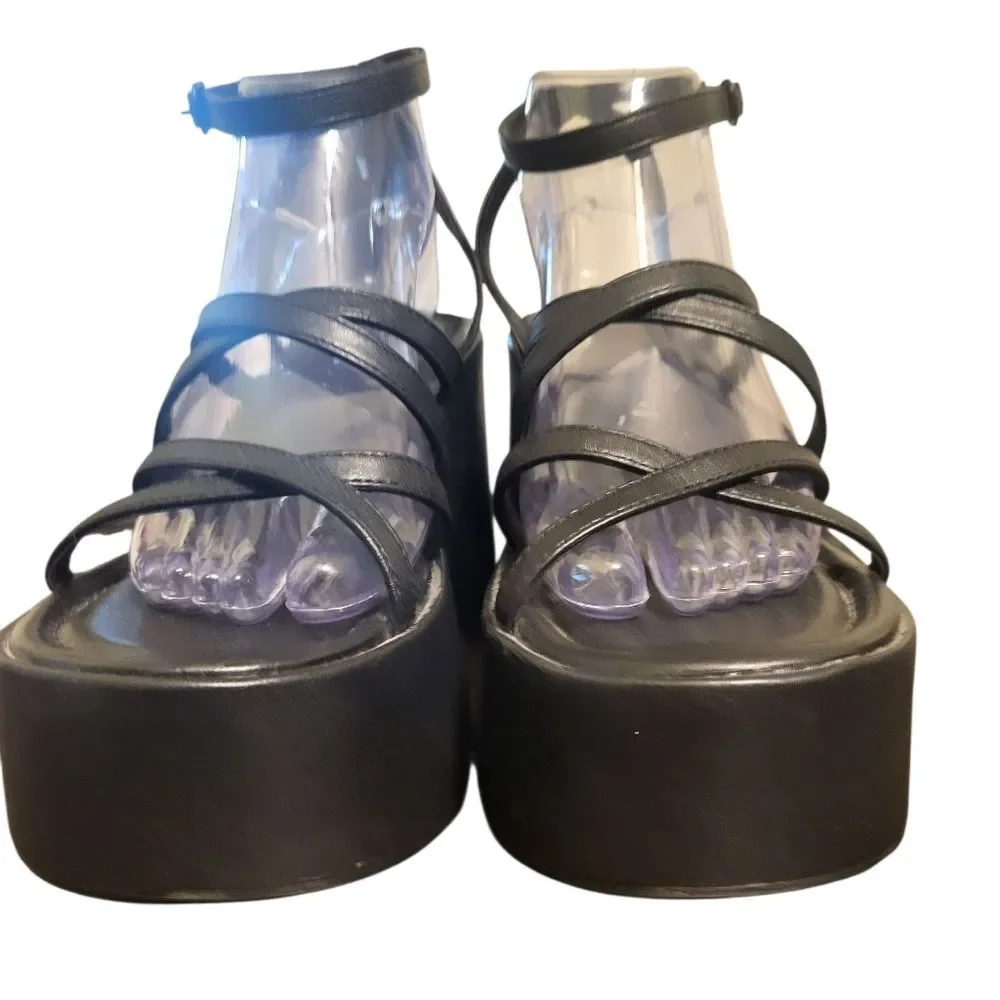 Wild Fable Black Strappy Platform Vegan Leather Womens Sandals, Size 9.5 NEW - Picture 7 of 12